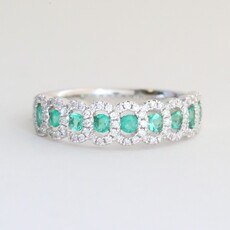 American Jewelry 14k White Gold .36ctw Emerald .27ctw Diamond Halos Ring