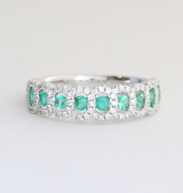 American Jewelry 14k White Gold .36ctw Emerald .27ctw Diamond Halos Ring