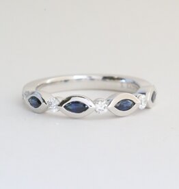 American Jewelry 14k White Gold .25ctw Diamond .36ctw Sapphire Marquise & Round Alternating Band Ring