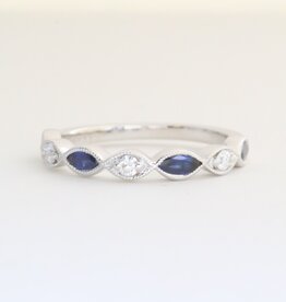American Jewelry 14k White Gold .10ctw Diamond .53ctw Sapphire Scalloped Milgrain Band Ring