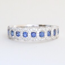 American Jewelry 14k White Gold .27ctw Diamond .48ctw Sapphire Halos Band Ring