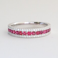 American Jewelry 14k White Gold .48ctw Ruby .17ctw Diamond 3 Row Band Ring