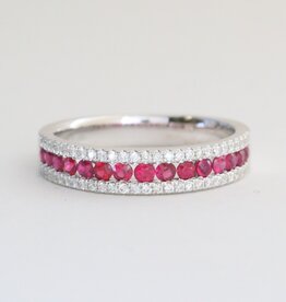 American Jewelry 14k White Gold .48ctw Ruby .17ctw Diamond 3 Row Band Ring