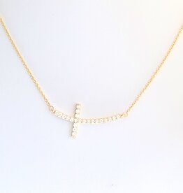 American Jewelry 14k Yellow Gold .32ctw Diamond East to West Cross Necklace