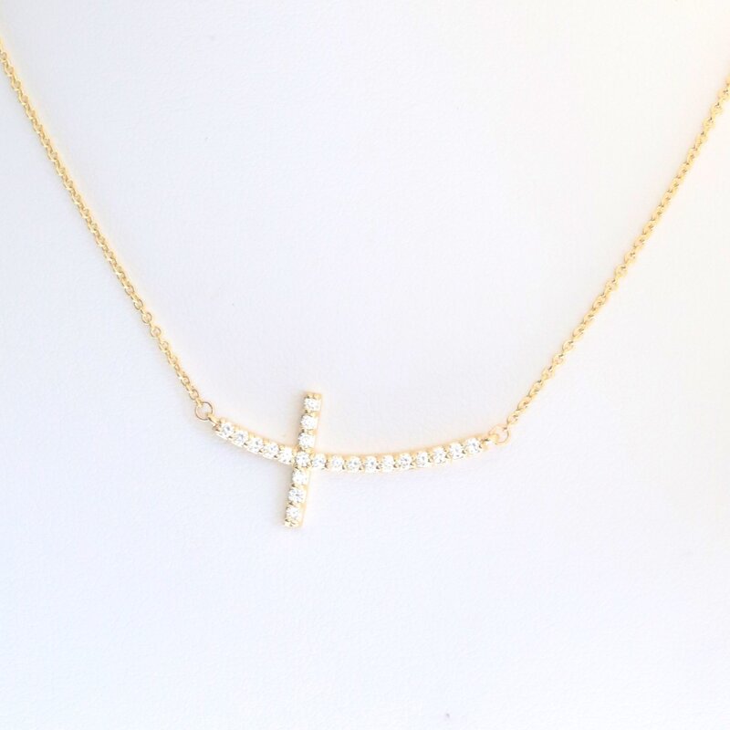 American Jewelry 14k Yellow Gold .32ctw Diamond East to West Cross Necklace