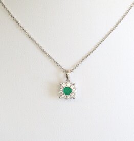 American Jewelry 14k White Gold .22ctw Emerald .21ctw Diamond Petite Halo Necklace