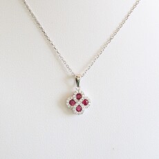 American Jewelry 14k White Gold Ruby & .13ctw Diamond Clover Necklace