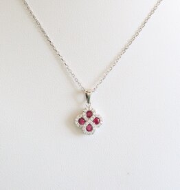 American Jewelry 14k White Gold Ruby & .13ctw Diamond Clover Necklace