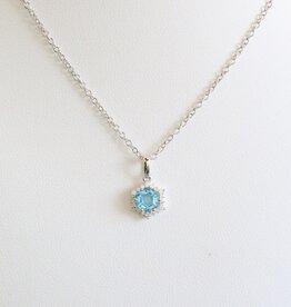 American Jewelry 14k White Gold Blue Topaz .12ctw Diamond Hexagon Halo Necklace