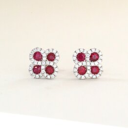 American Jewelry 14k White Gold .60ctw Ruby .26ctw Diamond Clover Stud Earrings