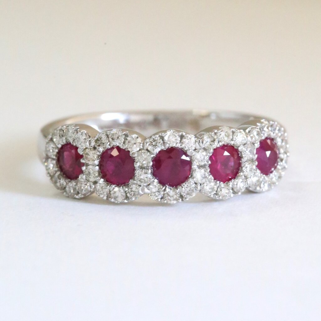 American Jewelry 14k White Gold .79ctw Ruby .44ctw Diamond 5 Stone Band Ring