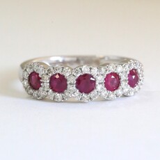 American Jewelry 14k White Gold .79ctw Ruby .44ctw Diamond 5 Stone Band Ring