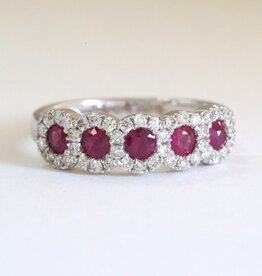 American Jewelry 14k White Gold .79ctw Ruby .44ctw Diamond 5 Stone Band Ring
