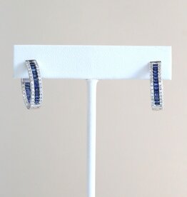 American Jewelry 14k White Gold 1.86ctw Sapphire .85ctw Diamond Baguette Inside Out Hoop Earrings