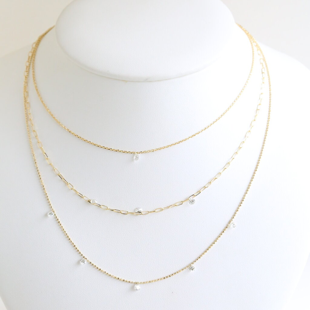 American Jewelry 14k Yellow Gold .95ctw Diamond Triple Chain Dangle Necklace