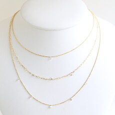 American Jewelry 14k Yellow Gold .95ctw Diamond Triple Chain Dangle Necklace