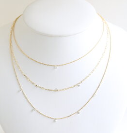 American Jewelry 14k Yellow Gold .95ctw Diamond Triple Chain Dangle Necklace