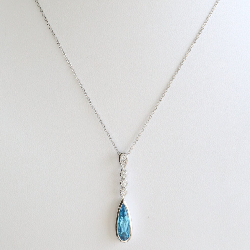 American Jewelry 14k White Gold 1.21ct Blue Topaz .08ctw Diamond Accent Pear Necklace