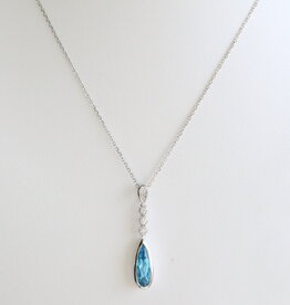 American Jewelry 14k White Gold 1.21ct Blue Topaz .08ctw Diamond Accent Pear Necklace