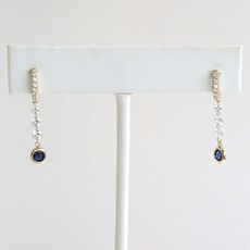 American Jewelry 14k Yellow Gold .61ctw Diamond Sapphire Dancing Diamond Bezel Dangle Earrings