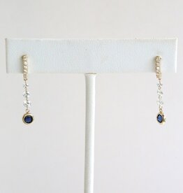 American Jewelry 14k Yellow Gold .61ctw Diamond Sapphire Dancing Diamond Bezel Dangle Earrings