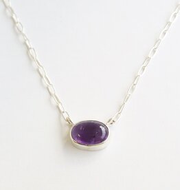 American Jewelry Sterling Silver Cabachon Amethyst Paperclip Chain Necklace