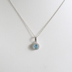 American Jewelry 10k White Gold Swiss Blue Topaz & Diamond Halo Petite Necklace