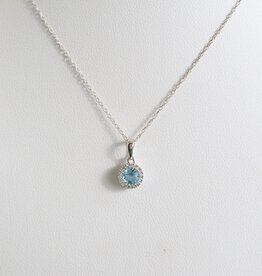 American Jewelry 10k White Gold Swiss Blue Topaz & Diamond Halo Petite Necklace