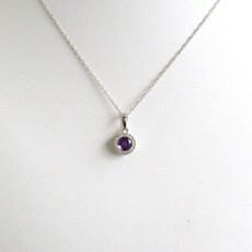 American Jewelry 10k White Gold Amethyst & Diamond Halo Petite Necklace