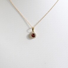 American Jewelry 10k Yellow Gold Garnet & Diamond Halo Petite Necklace