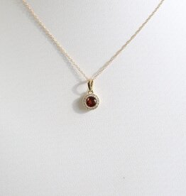 American Jewelry 10k Yellow Gold Garnet & Diamond Halo Petite Necklace