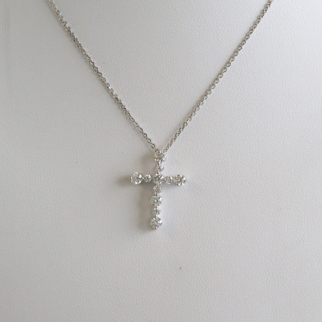 American Jewelry 14k White Gold .74ctw Diamond Cross Necklace