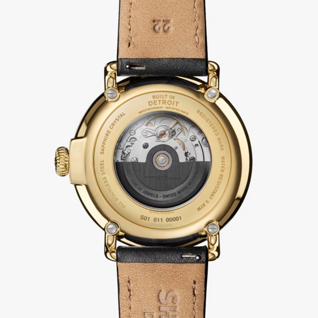 Shinola Shinola Runwell Automatic 45mm Gold Case w/ Black Leather Strap