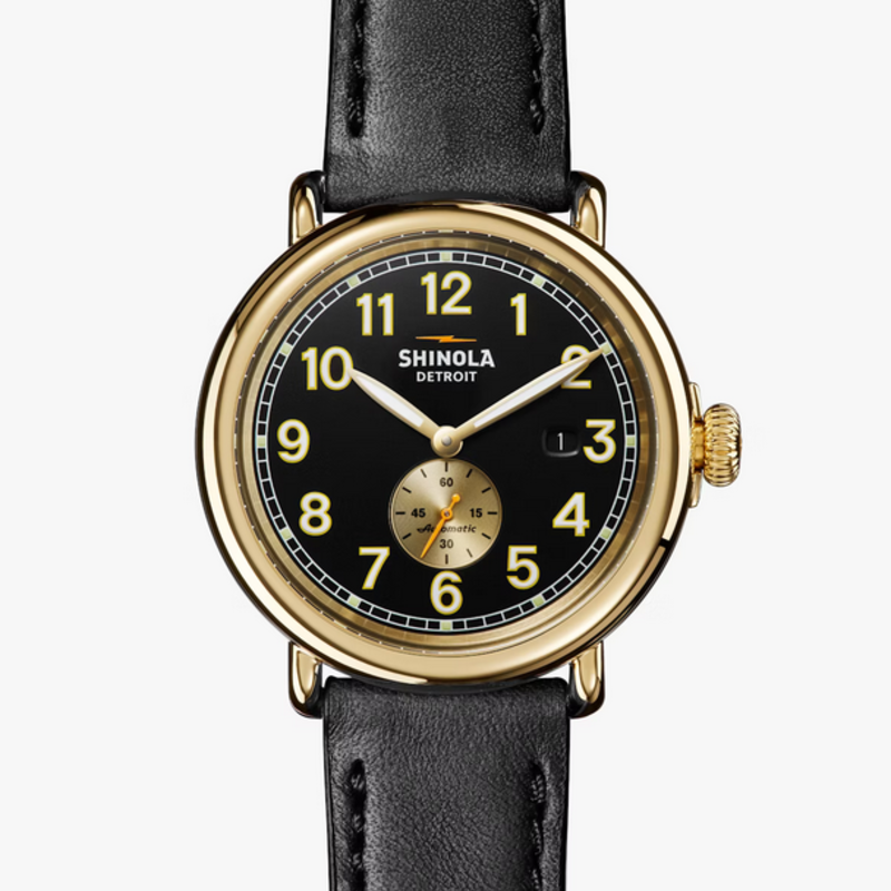 Shinola Shinola Runwell Automatic 45mm Gold Case w/ Black Leather Strap
