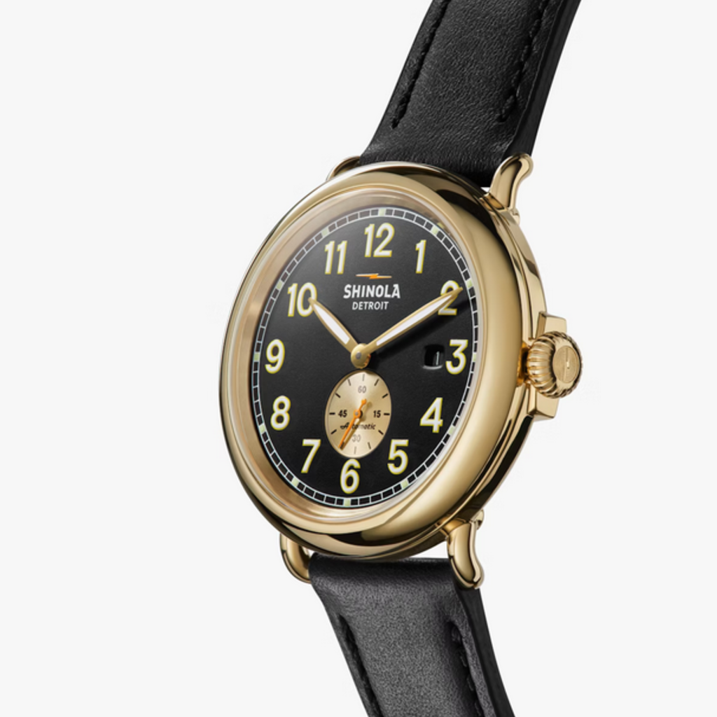 Shinola Shinola Runwell Automatic 45mm Gold Case w/ Black Leather Strap