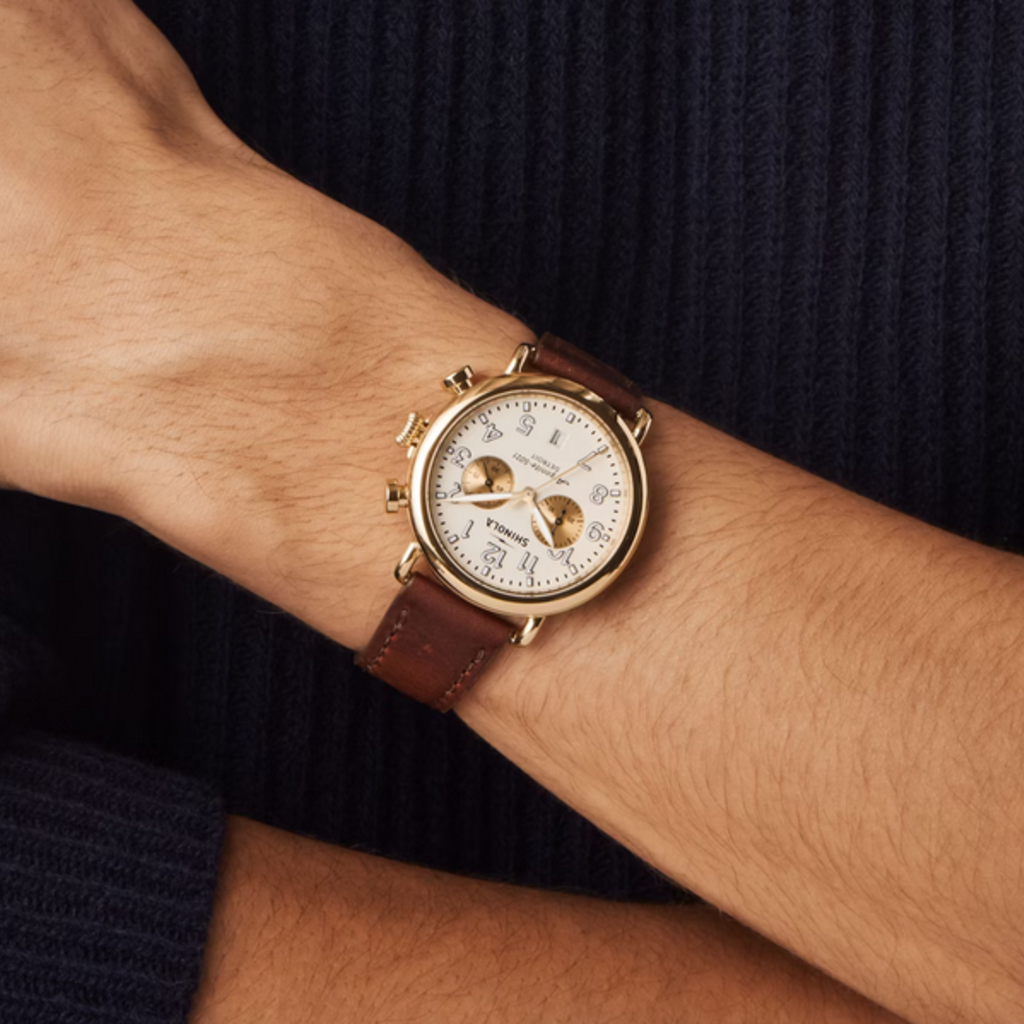 Shinola Shinola Runwell Chrono 41mm Ivory Dial Gold Case with Cattail Leather Strap