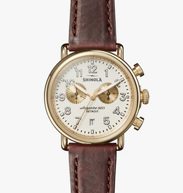 Shinola Shinola Runwell Chrono 41mm Ivory Dial Gold Case with Cattail Leather Strap