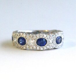 American Jewelry 14k White Gold .72ctw Sapphire .55ctw Diamond Milgrain Band Ring