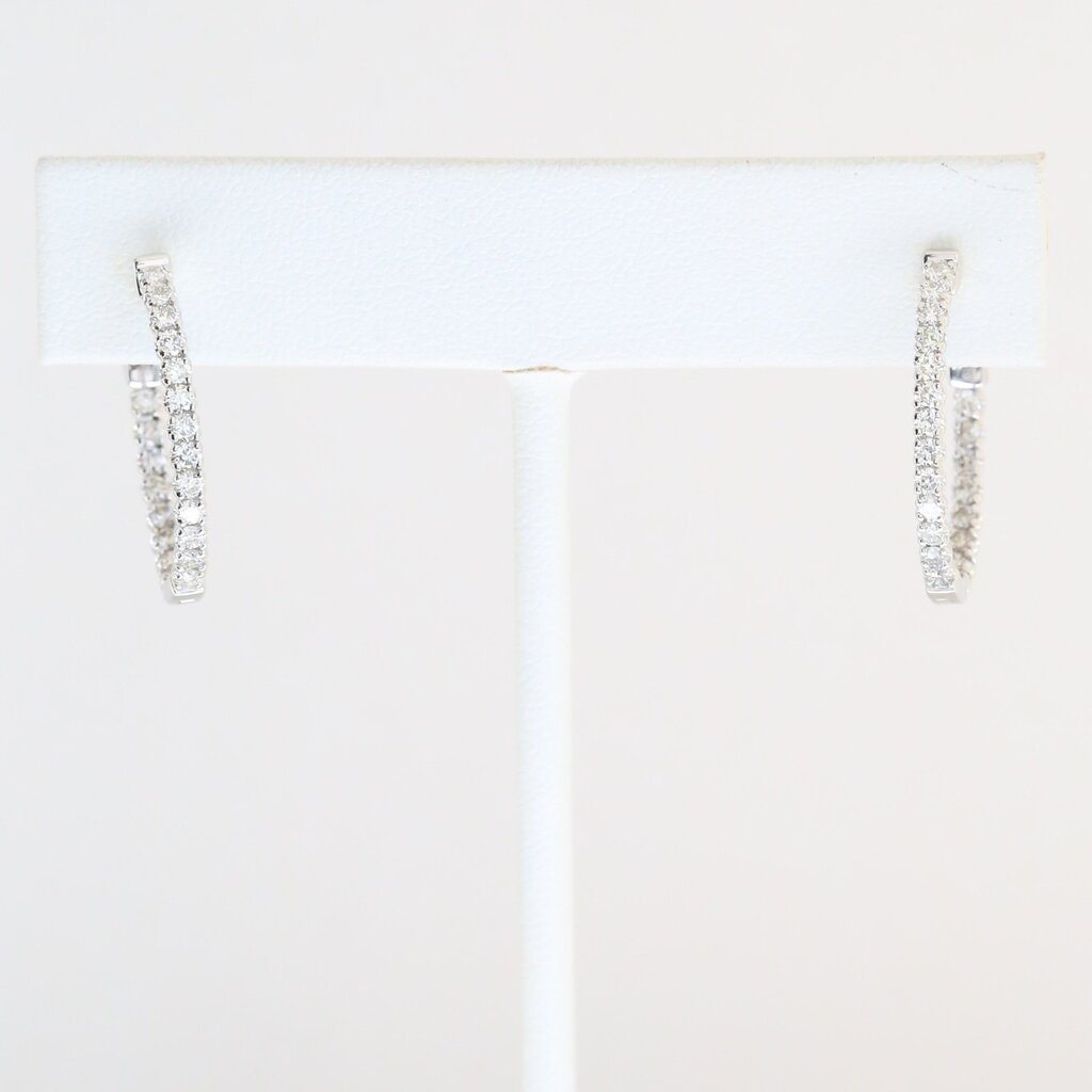 American Jewelry 14k White Gold 1ctw Diamond Inside Out Oval Hoop Earrings