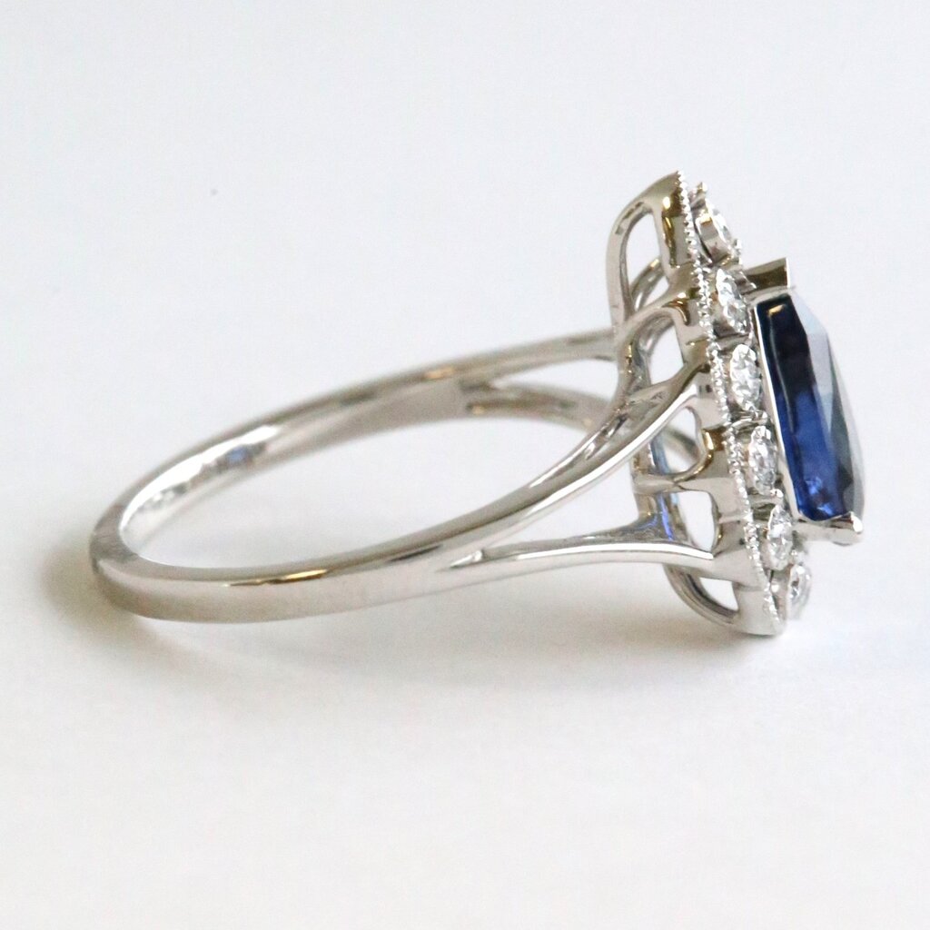 American Jewelry 14k White Gold 1.85ct Sapphire .18ctw Diamond Pear Halo Ring