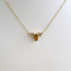 American Jewelry 14k Yellow Gold Citrine .07ctw Diamond Accent Milgrain Pear Necklace