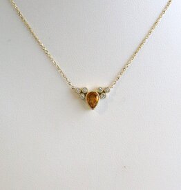 American Jewelry 14k Yellow Gold Citrine .07ctw Diamond Accent Milgrain Pear Necklace