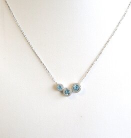 American Jewelry 14k White Gold .11ctw Diamond Blue Topaz 3 Stone Necklace