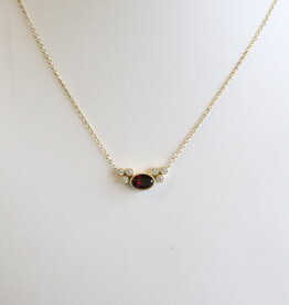 American Jewelry 14k Yellow Gold Garnet & Diamond Accent Milgrain Necklace