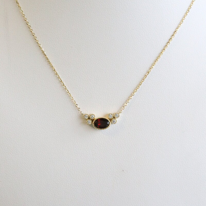 American Jewelry 14k Yellow Gold Garnet & Diamond Accent Milgrain Necklace