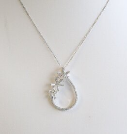 American Jewelry 14k White Gold .60ctw DIamod Baguette and Round Shape Flower Open Pear Necklace