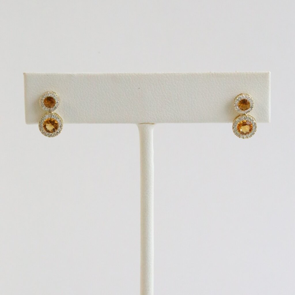American Jewelry 14k Yellow Gold .18ctw DIamond .64ctw Citrine Double Halo Earrings