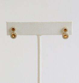 American Jewelry 14k Yellow Gold .18ctw DIamond .64ctw Citrine Double Halo Earrings