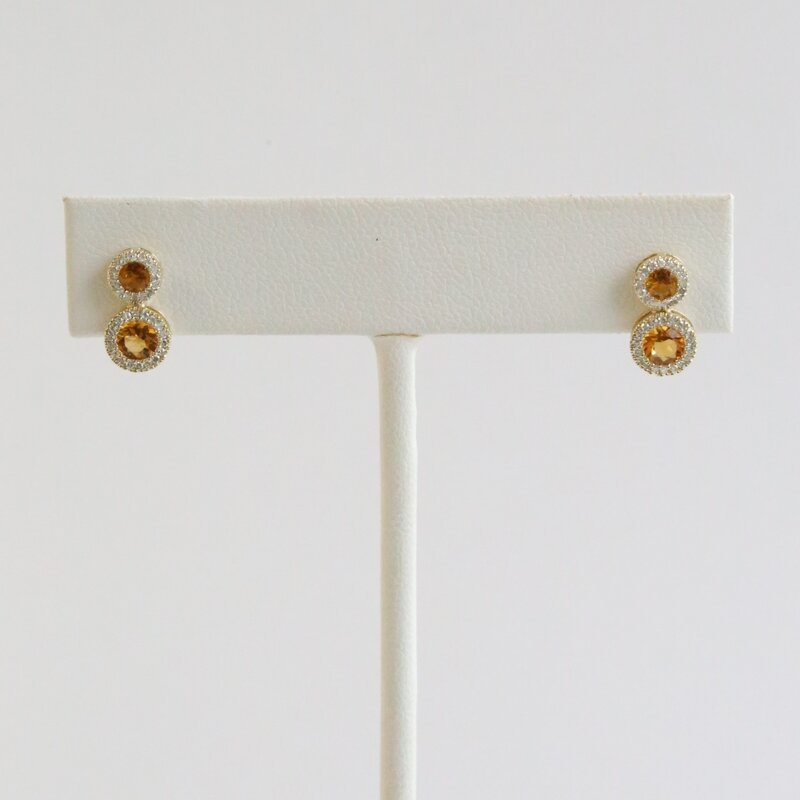 American Jewelry 14k Yellow Gold .18ctw DIamond .64ctw Citrine Double Halo Earrings