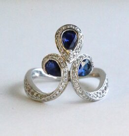 American Jewelry 18k White Gold 1.33ctw Sapphire .53ctw Diamond Peacock Fan Ring